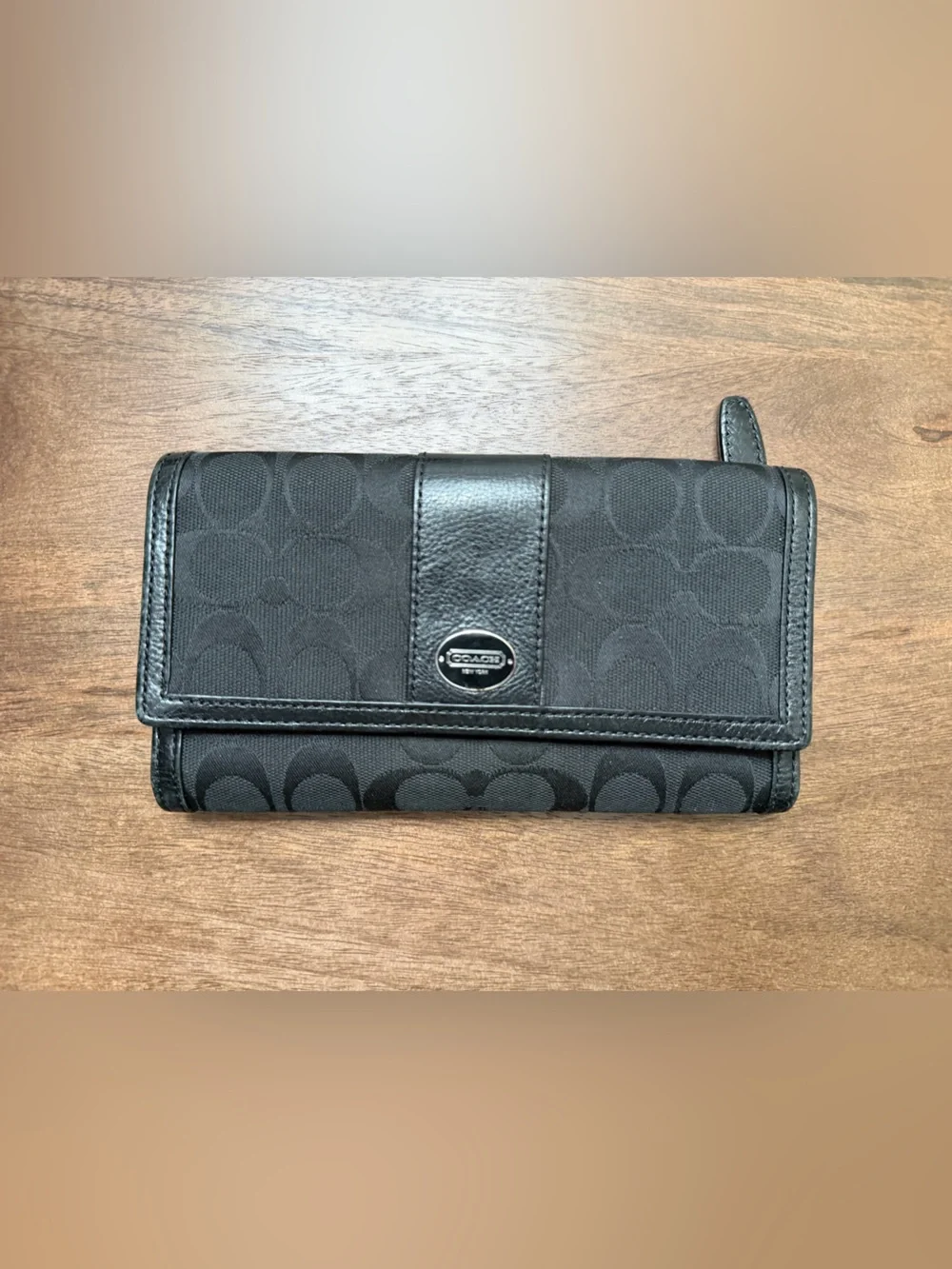 Black Coach Tri-Fold Wallet